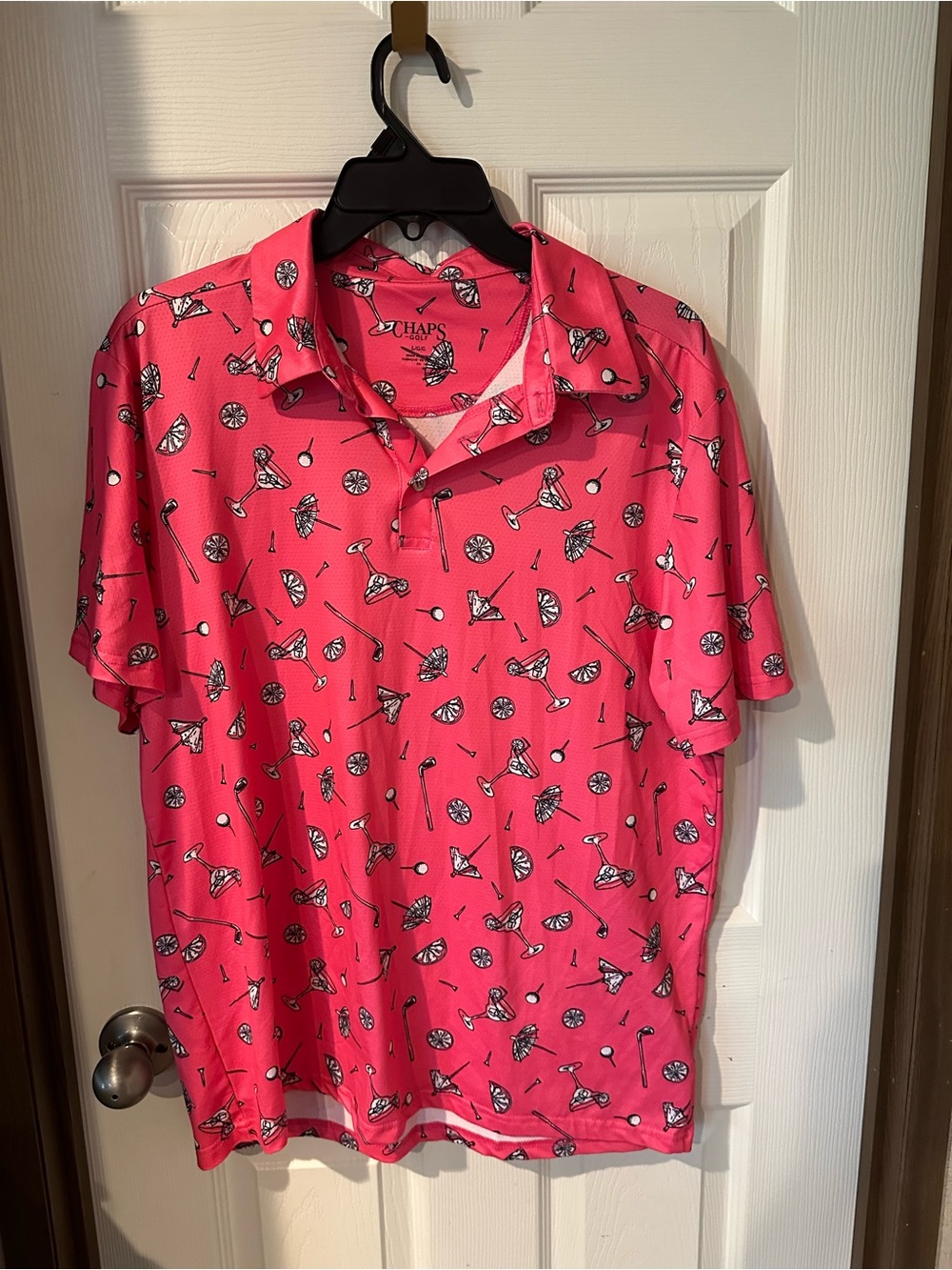 Chaps Men's Hot Pink Golf Print Polo Large